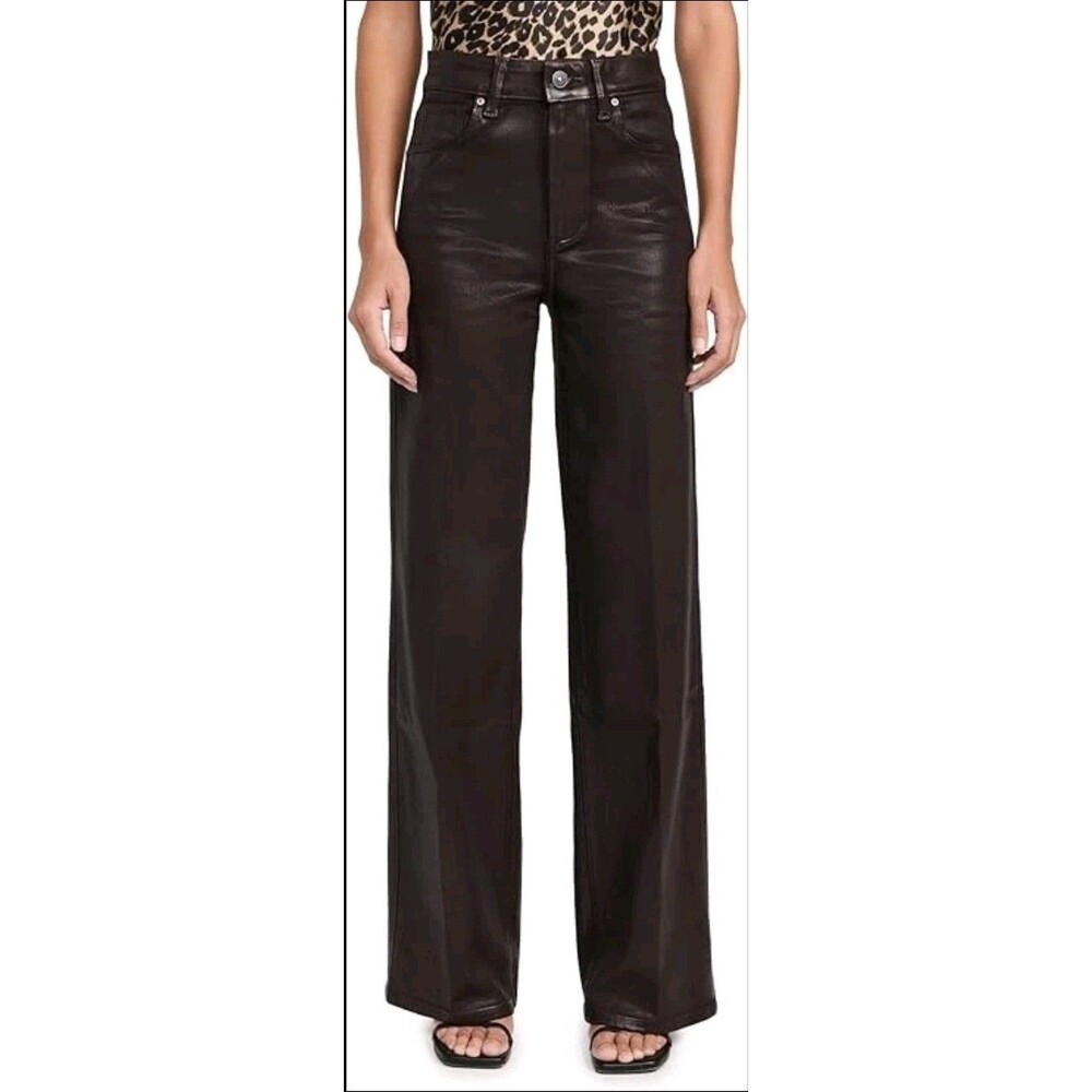 Paige Sasha Luxe Chocolate Brown Coating Wide Leg Jeans Size 34 Chicory Coffee